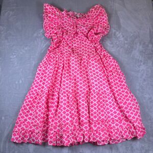 Vineyard Vines Tiered Ruffle Dress Flutter Sleeve Women XXL PinkWhiteShellPrint